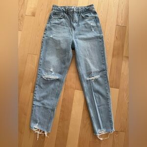 Women's Zara light blue ripped mom jeans